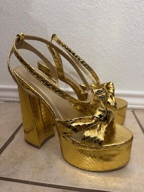 Public Desire Metallic Gold Knotted Platform Slingback Heels